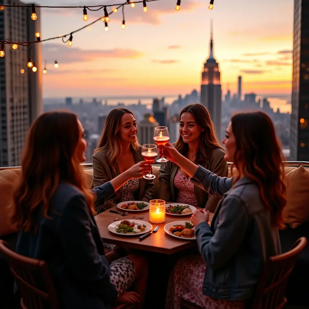 Widok na most Brookliński, łączący Manhattan z Brooklynem, w tle zachód słońca.